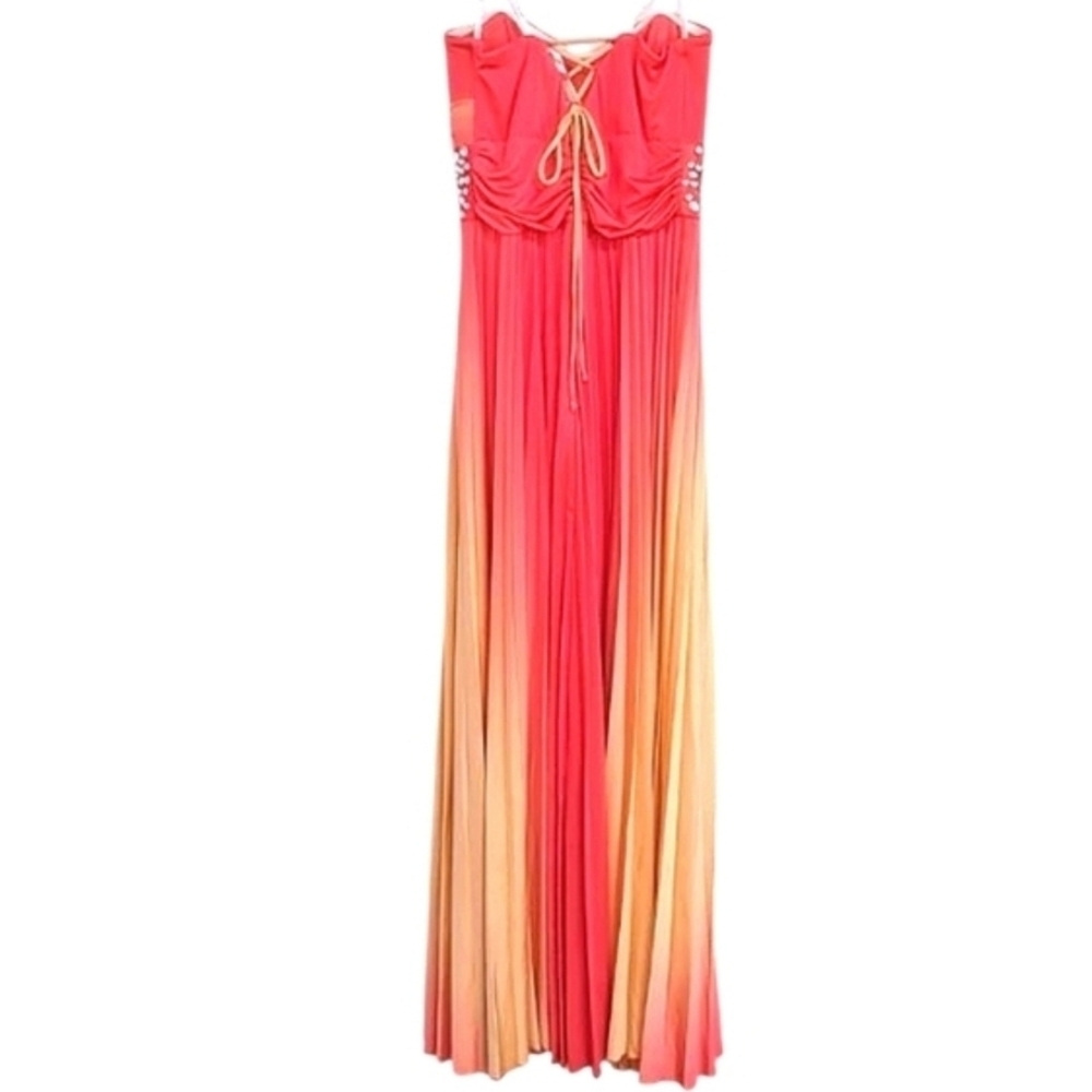 Speechless Pleated Rhinestone Accent Waist Lace Up Back Dress Size Medium - Picture 12 of 14